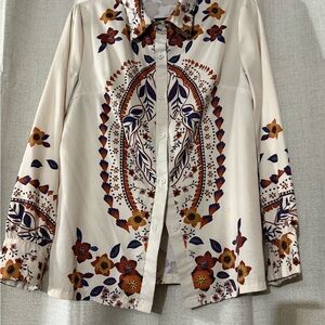 SHEIN Cream Floral Button Down Shirt